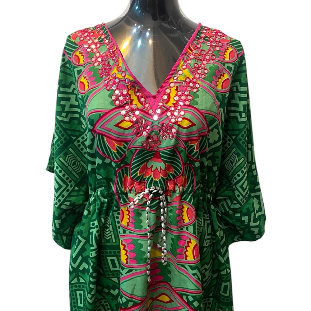 Embellished Green and Pink Women's Top